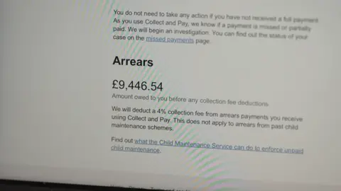 A screenshot shows Katy is owed £9,446.54 in arrears before fee deductions