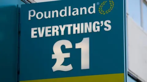 Getty Images A blue and yellow Poundland sign saying "Everything's £1"