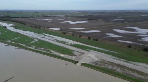 Ovoto A drone photo of flooded fields at Crowland in Lincolnshire