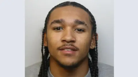 Avon and Somerset Police A police mugshot of Joel Binnings. He has long dreadlocks and is wearing a grey sweatshirt