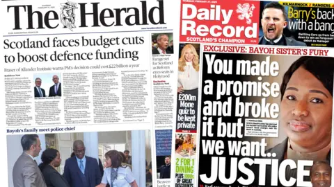 COMPOSITE OF HERALD AND DAILY RECORD FRONT PAGES