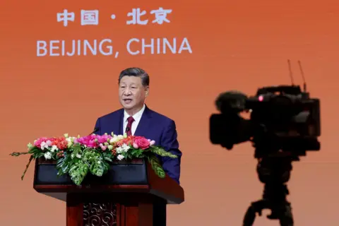 Getty Images Chinese President Xi Jinping speaks as he hosts a state banquet for U.S. President Donald Trump at the Great Hall of the People on May 14, 2026 in Beijing, China.