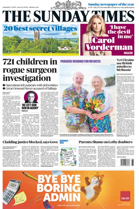 Sunday Times headlines "721 children successful  rogue surgeon investigation"