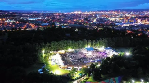 Féile an Phobail An overhead image of Féile an Phobail at night.