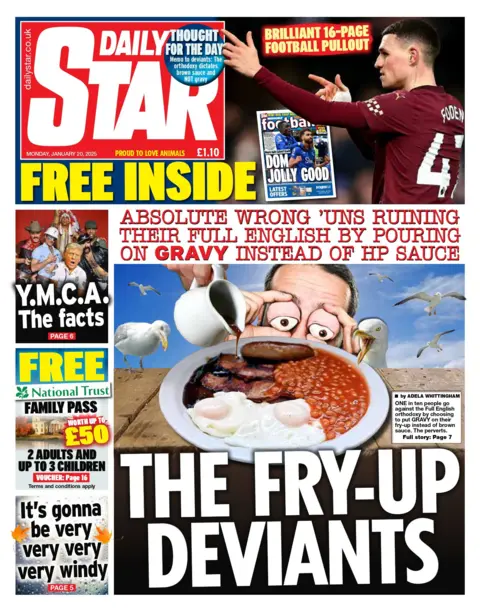 Front page of the Daily Star reads: "The fry-up deviants" 