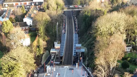 West Midlands Combined Authority An aerial view of the new Moseley Railway Station in Birmingham.