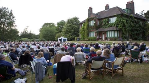 An outdoor production by George Bernard Shaw being performed at Shaw's Corner