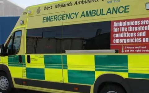 The side of an ambulance with yellow and green squares on it.
