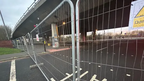 Fencing erected around the flyover in Gateshead