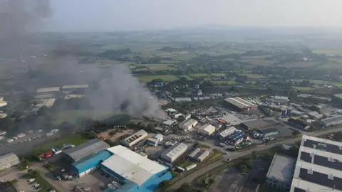 Sy Jones An aerial photo of the fire on the industrial estate