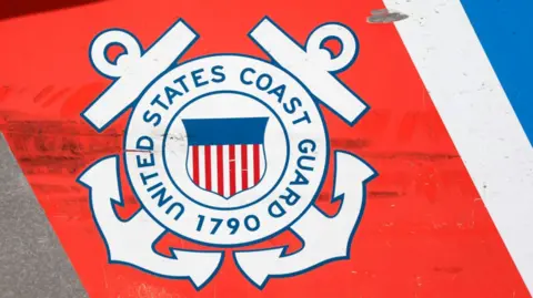 A US Coast Guard logo on a rescue boat in San Diego