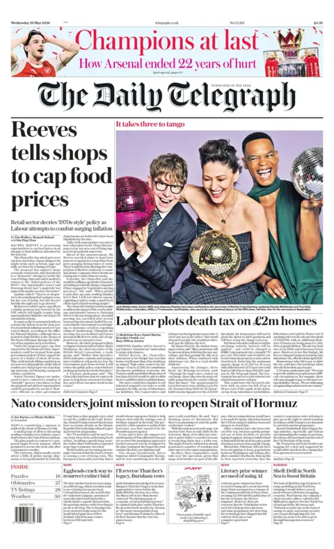 "Reeves tells shops to cap food prices," reads the headline on the front page of the Daily Telegraph.