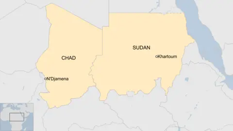Map showing Chad and Sudan