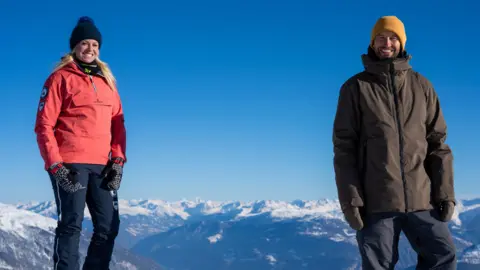 Chemmy Alcott and Ed Leigh on Ski Sunday in 2021