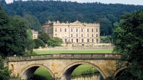 Chatsworth House and parkland from afar