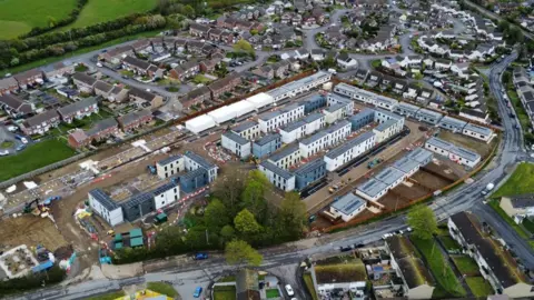Dave Thomas Aerial image of the new temporary housing being built at Llantwit Major