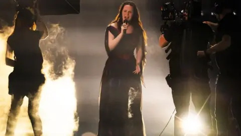 Switzerland's Zoe Me performs the song "Voyage" during the first semi-final of the 69th Eurovision Song Contest (ESC) in Basel, Switzerland, 13 May 2025.