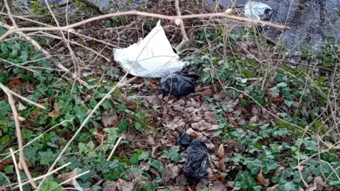 Wiltshire Council Bags of rubbish and leaves and ivy on the ground