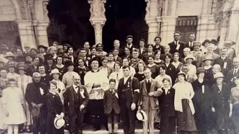 Liverpool Archdiocese Jack Traynor (centre) in a Liverpool Archdiocese Lourdes pilgrimage