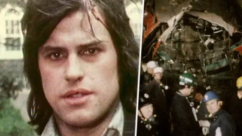 Split thumbnail: (left) Man with blood running down his head looks into camera (right) Scene of the Underground crash. 