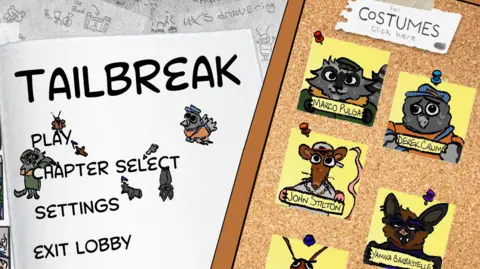 Aspects of the game Tailbreak featuring an image of characters from the game on the right of the image.