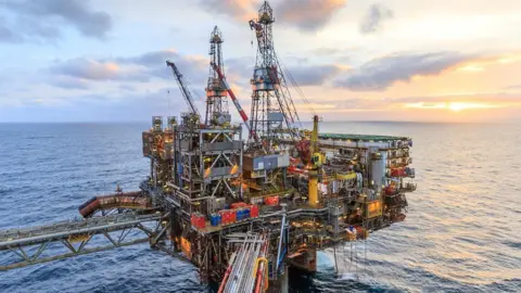 Apache Beryl Alpha offshore platform in North Sea, under a cloudy but bright sky