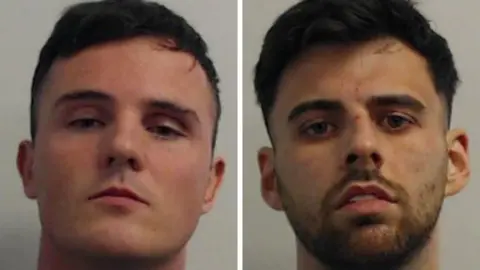 Police Scotland Mugshots of two men, both have short brown hair. The one of the left has facial hair.