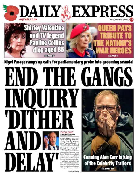 Nigel Farage ramps up calls for parliamentary probe into grooming scandal," reads the headline on the front page of the Daily Express