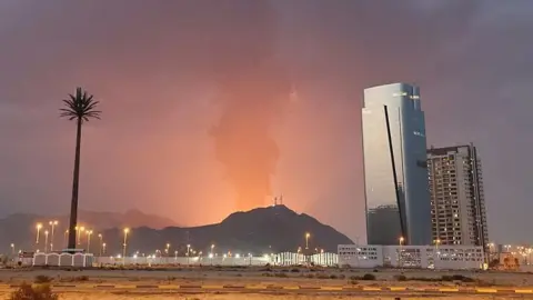 A plume of black smoke rises, following an explosion in the Fujairah industrial zone, the United Arab Emirates. Photo: 3 March 2026