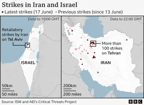 Graphic shows sites hit in strikes on Iran and Israel