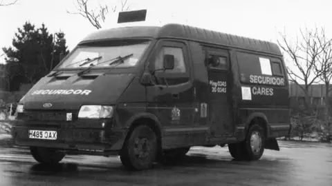 PA Media The Securicor van used in the Felixstowe raid