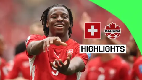 Johan Manzambi celebrates a goal with a big smile as Switzerland faced Canada in the 2026 World Cup