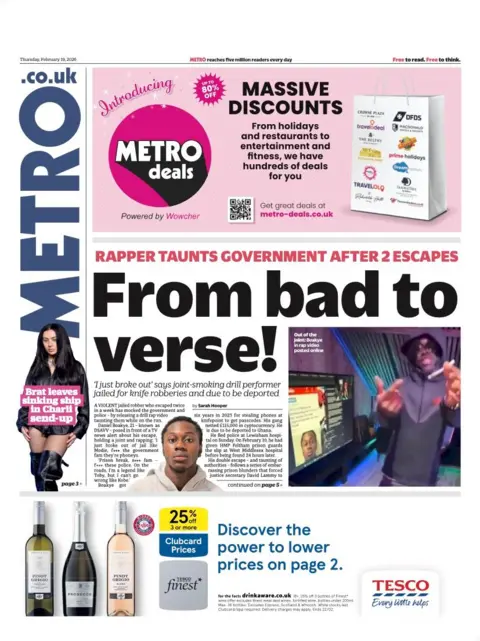 The front page of the Metro reads: "From bad to verse!"