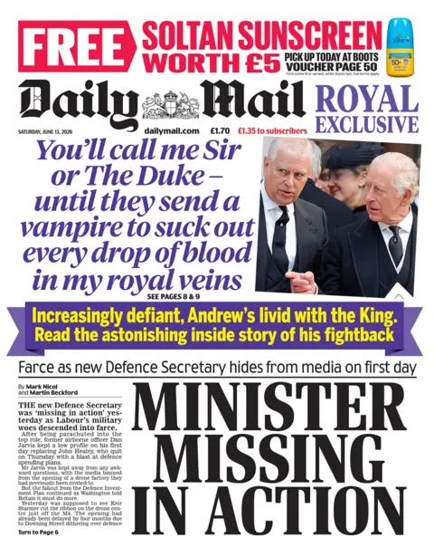 The headline of the Daily Mail reads: "Minister missing in action."