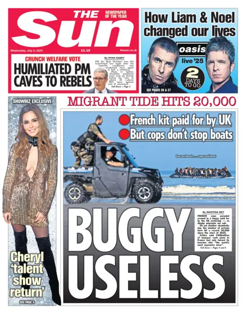 "Buggy useless" reads the headline on the front page of The Sun.