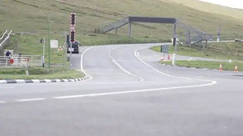 A winding bend on the Isle of Man's Mountain Road 