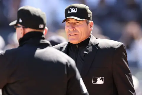 Getty Images MLB umpire Angel Hernández seen on the field during a game