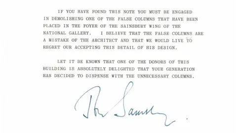 Lord John Sainsbury/ the Sainsbury family Lord Sainsbury's letter, courtesy of the National Gallery and with permission of the Sainsbury family