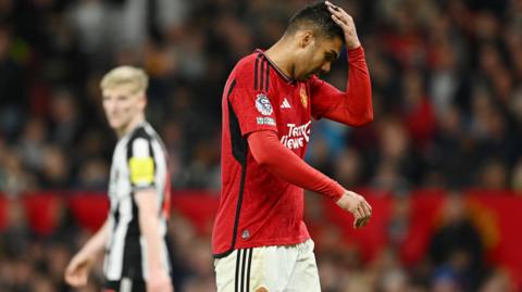 Manchester United's Casemiro reacts during the Premier League match against Newcastle