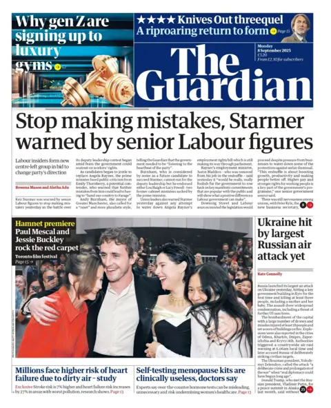 The headline on the front page of the Guardian reads: "Stop making mistakes, Starmer warned by senior Labour figures".