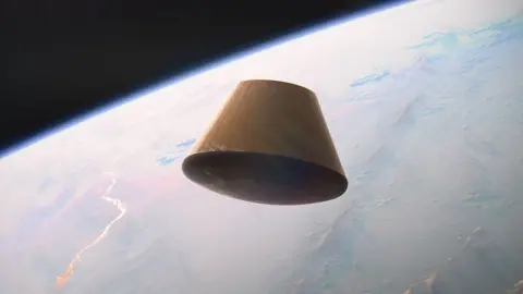 Impresión artística de la ESA de la cápsula Nex Bikini durante su regreso a la Tierra