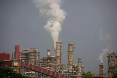Abhishek Chinnappa/Getty Images A general view shows a section of the Mangalore Refinery and Petrochemicals Limited (MRPL) refinery on September 05, 2025 in Mangaluru, India. India's vast oil refining complexes are among the largest in the world, processing millions of barrels of crude daily to meet rising domestic and export demand. The U.S. imposed tariffs of up to 50% on Indian exports after accusing India of financing Russia's war in Ukraine by importing discounted Russian oil, escalating trade tensions between the two nations. (Photo by Abhishek Chinnappa/Getty Images)