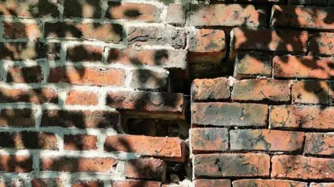 Historic England Archive Close-up of crack in the wall