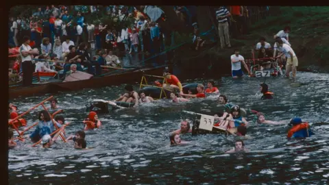 Knaresborough Lions Club (Steve Sowerby) This photo shows various teams with their beds, swimming in the river nidd to reach the finish line.