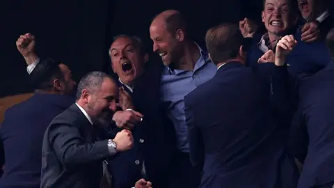 Prince William celebrating Aston Villa's Europa League final goal