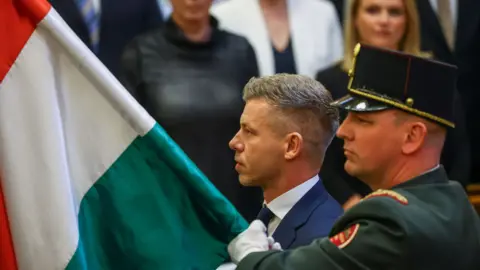 Hungary's new Prime Minister Peter Magyar looks on during his swearing-in ceremony at the Parliament in Budapest, Hungary, May 9, 2026.