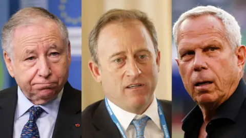 A composition image of Jean Todt, Josh Harris and Steve Tisch