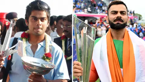 Images of Virat Kohli with trophies
