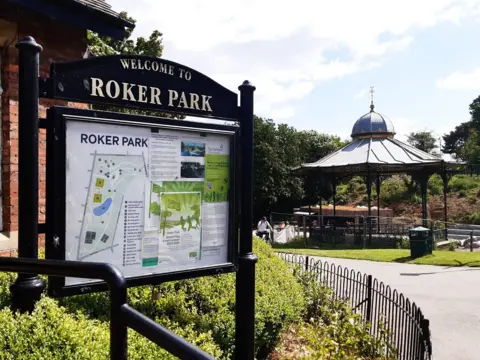 LDRS Roker Park sign with bandstand in the background