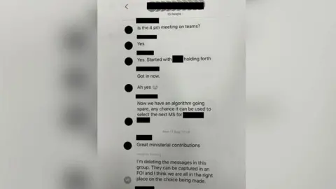 A screengrab of the leaked text messages, which show Vaughan Gething says: "I'm deleting the messages in this group. They can be captured in an FOI and I think we are all in the right place on the choice being made."